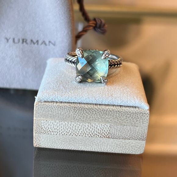 DAVID YURMAN Prasiolite & Diamonds 925 Ring Sz 7.5 - Picture 2 of 8